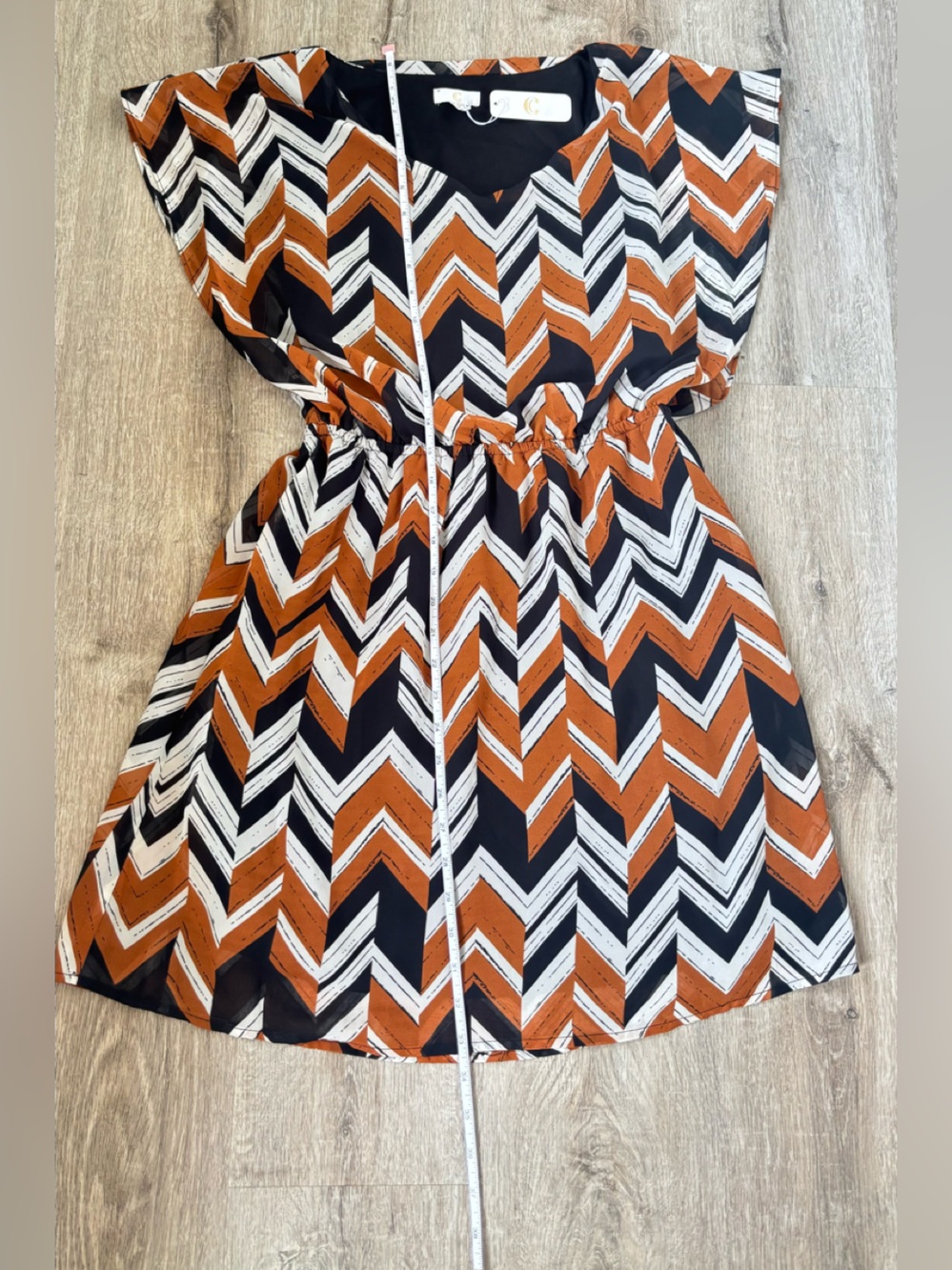 Charming Charlie Chevron Print Mini Dress in Rust, Black & White - Picture 15 of 15